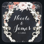 Pale Floral Dark Chalk Elegant Winter Wedding Square Sticker<br><div class="desc">Customize with any text you want.</div>