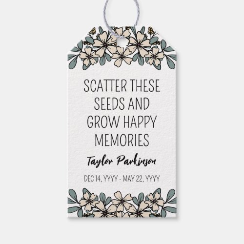 Pale Floral Scatter Seeds Grow Memories Funeral Gift Tags