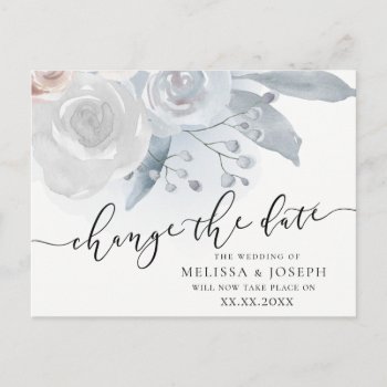 Pale Flowers | Change The Date Announcement Postcard by amoredesign at Zazzle