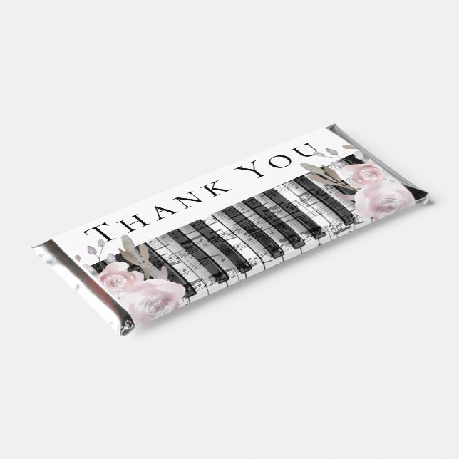 pale flowers piano music thank you  hershey bar favors (Angled)
