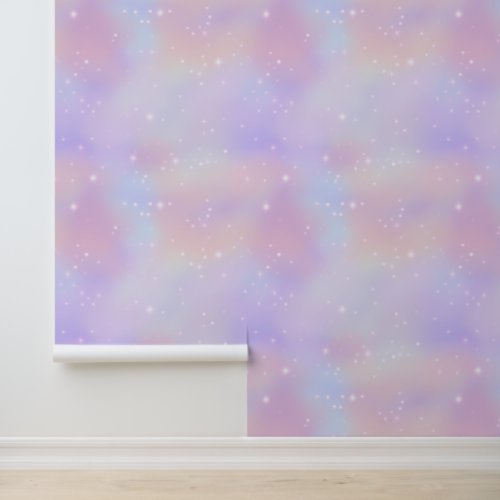 Pale Fluffy Pink Unicorn Clouds Stars Magical Wallpaper