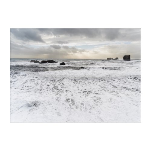 Pale foamy ocean seascape Iceland Acrylic Print