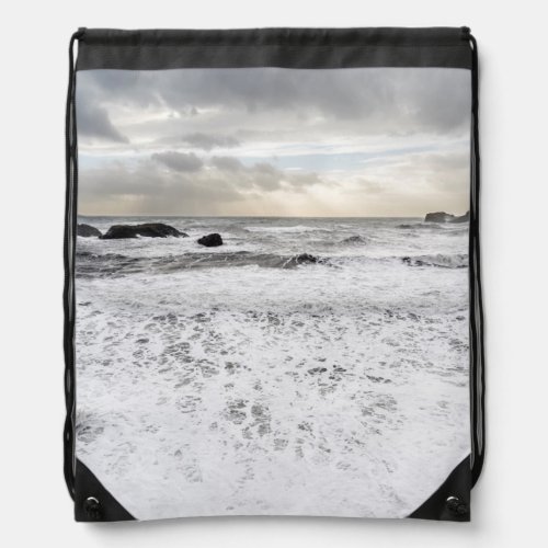 Pale foamy ocean seascape Iceland Drawstring Bag