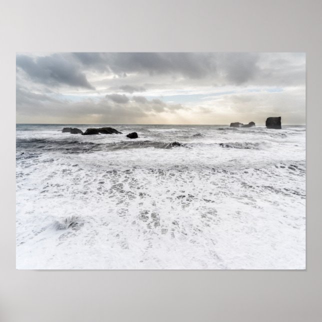Pale foamy ocean seascape, Iceland Poster (Front)