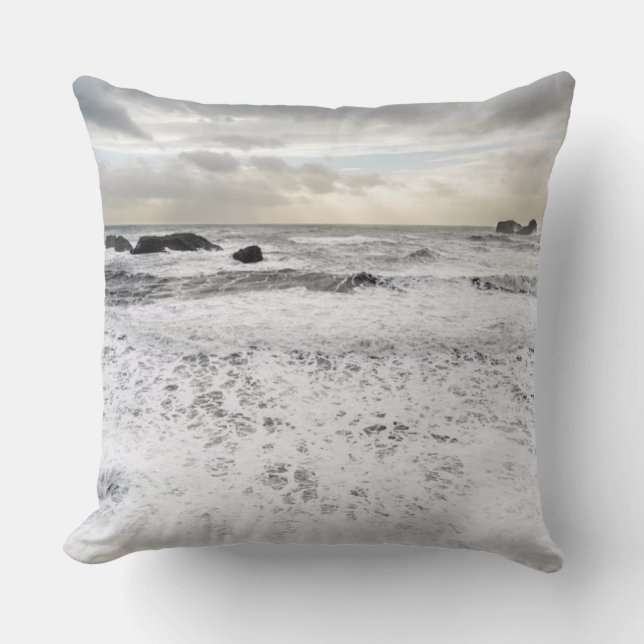 Pale foamy ocean seascape, Iceland Throw Pillow (Front)