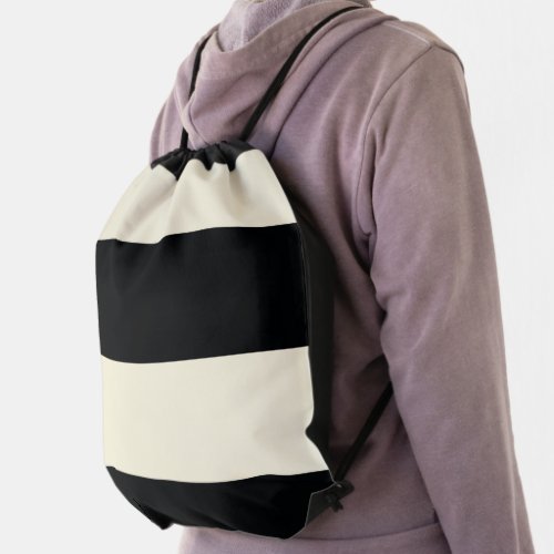 Pale Gold and Black Simple Extra Wide Stripes Drawstring Bag