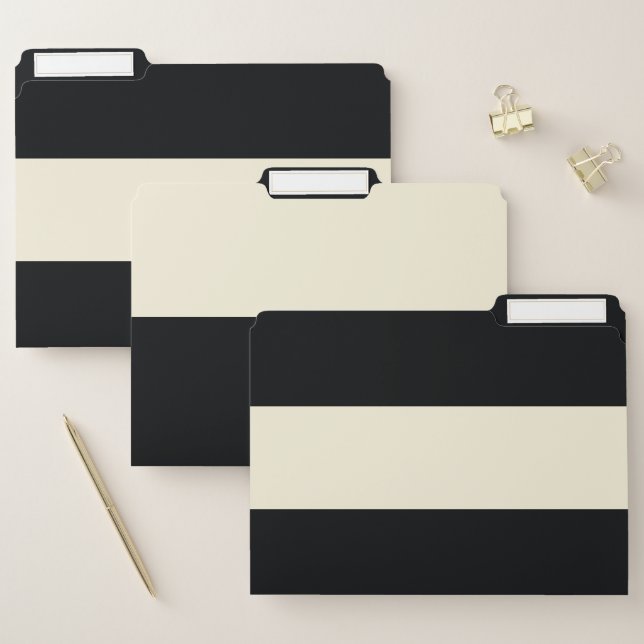 Pale Gold and Black Simple Extra Wide Stripes File Folder (Set)