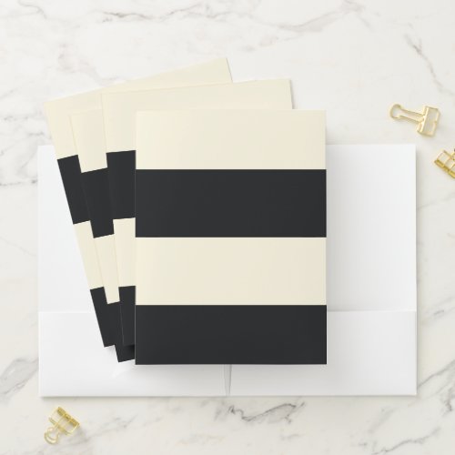 Pale Gold and Black Simple Extra Wide Stripes Pocket Folder