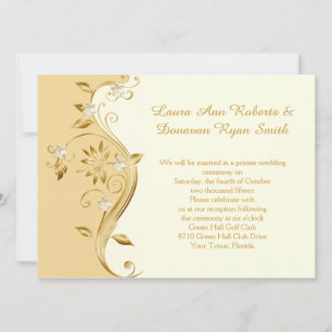 Pale Gold and Ornate Gold Flowers Reception Only Invitation