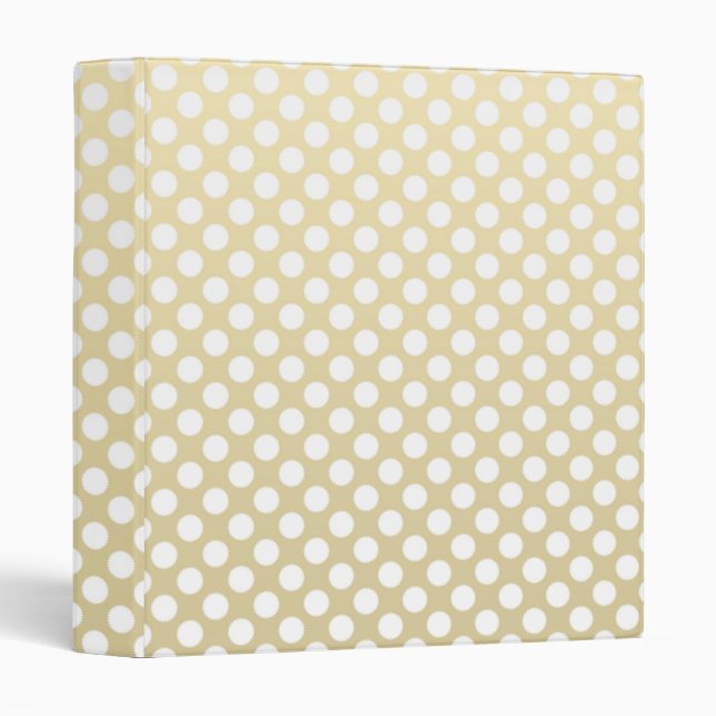 Pale Gold and White Polka Dots 3 Ring Binder (Front/Spine)