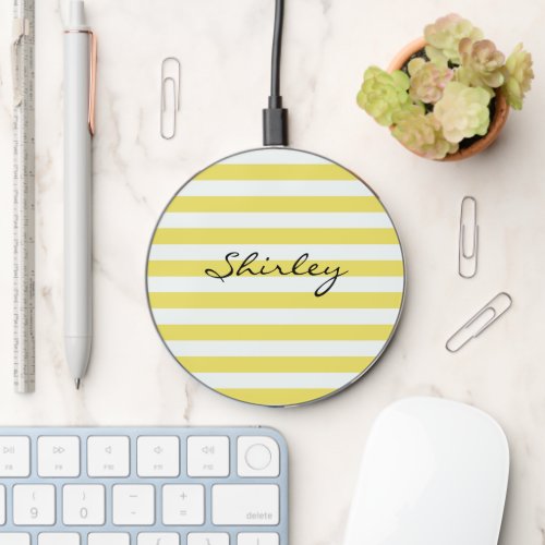 Pale Gold and White Stripes by Shirley Taylor Wireless Charger