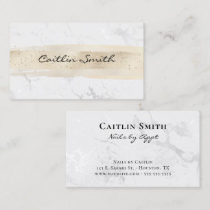 Pale Gold Brush Stroke Silver White Foil Marble Business Card