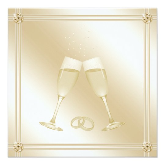 Pale Gold Champagne Glasses & Sapphires Wedding Card