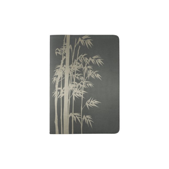 PALE GOLD CHARCOAL BLACK  LEATHER  BAMBOO MONOGRAM PASSPORT HOLDER (Front)