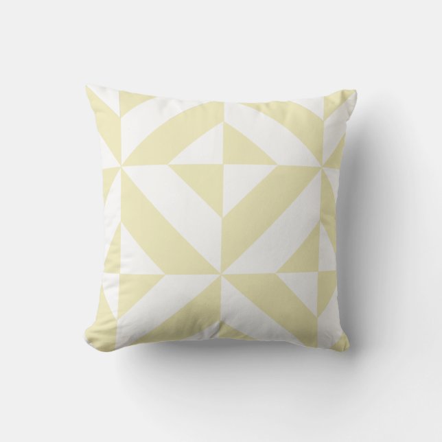Pale Gold Deco Cube Pattern Throw Pillow (Front)
