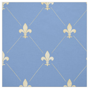 Pale Gold Fleur-de-Lis (large scale) Blue Fabric
