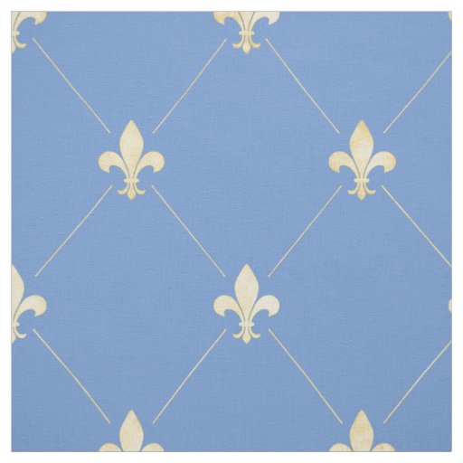 Pale Gold Fleur-de-Lis (large scale) Blue Fabric