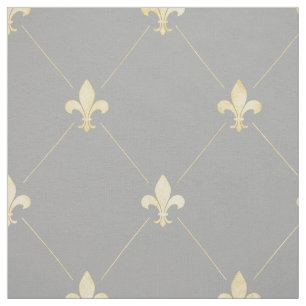 Pale Gold Fleur-de-Lis (large scale) Gray Fabric