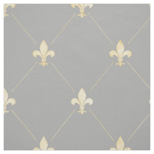 Pale Gold Fleur-de-Lis (large scale) Gray Fabric