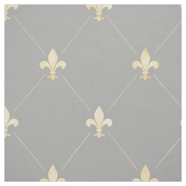 Pale Gold Fleur-de-Lis (large scale) Gray Fabric (Swatch)
