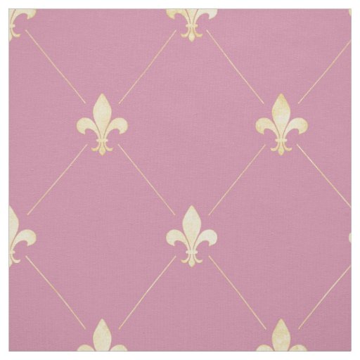 Pale Gold Fleur-de-Lis (large scale) Pink Fabric