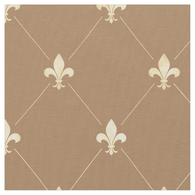 Pale Gold Fleur-de-Lis (medium scale) Brown Fabric (Close Up)