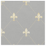 Pale Gold Fleur-de-Lis (medium scale) Gray Fabric
