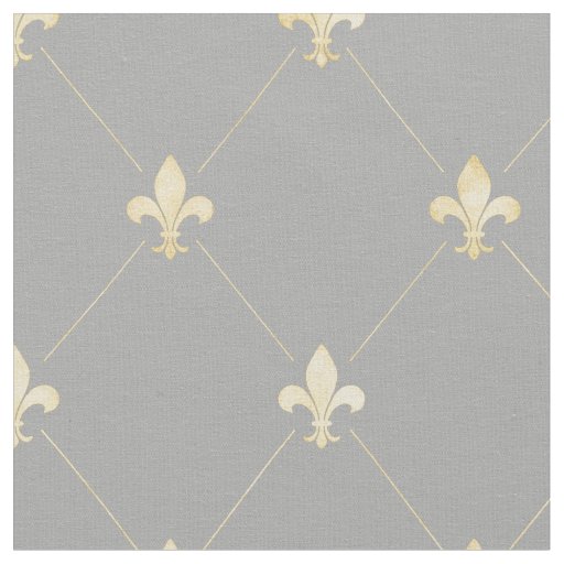 Pale Gold Fleur-de-Lis (medium scale) Gray Fabric