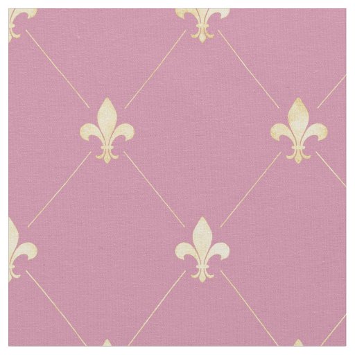 Pale Gold Fleur-de-Lis (medium scale) Pink Fabric