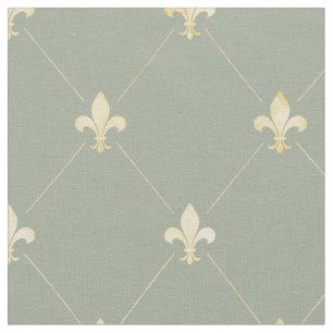 Pale Gold Fleur-de-Lis (medium scale) Sage Green Fabric