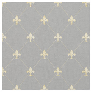 Pale Gold Fleur-de-Lis (small scale) Gray Fabric