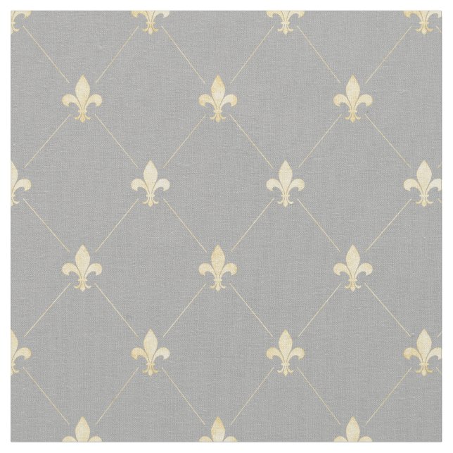 Pale Gold Fleur-de-Lis (small scale) Gray Fabric (Close Up)