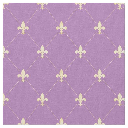 Pale Gold Fleur-de-Lis (small scale) Lilac Fabric