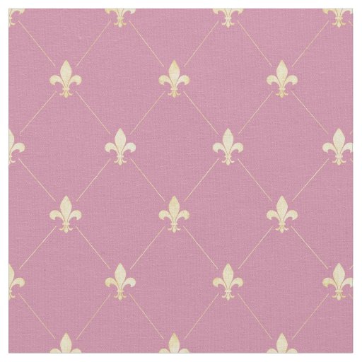Pale Gold Fleur-de-Lis (small scale) Pink Fabric