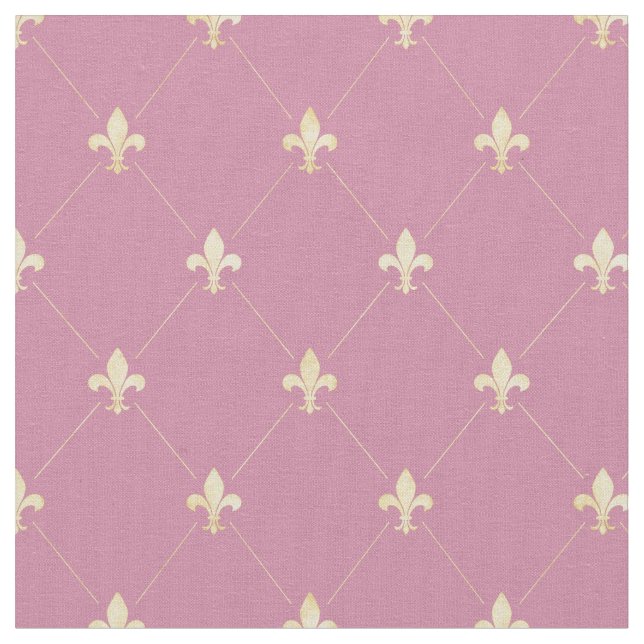 Pale Gold Fleur-de-Lis (small scale) Pink Fabric (Close Up)