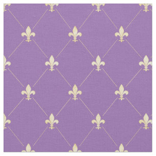 Pale Gold Fleur-de-Lis (small scale) Purple Fabric