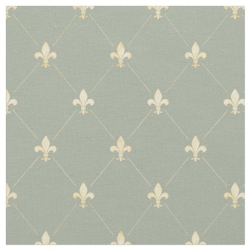 Pale Gold Fleur-de-Lis (small scale) Sage Green Fabric