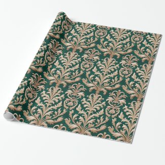 Pale Gold Floral Damask Forest Green Velvet