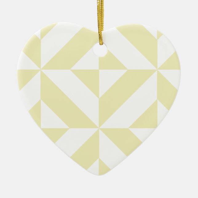 Pale Gold Geometric Deco Cube Pattern Ceramic Ornament (Front)