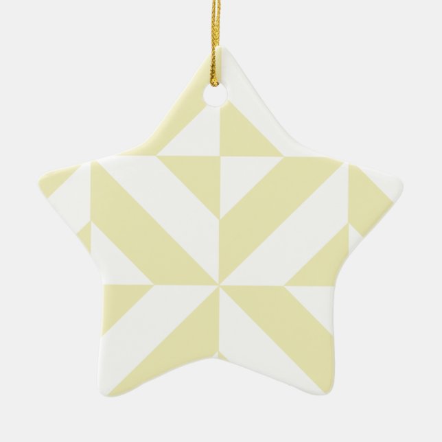 Pale Gold Geometric Deco Cube Pattern Ceramic Ornament (Front)