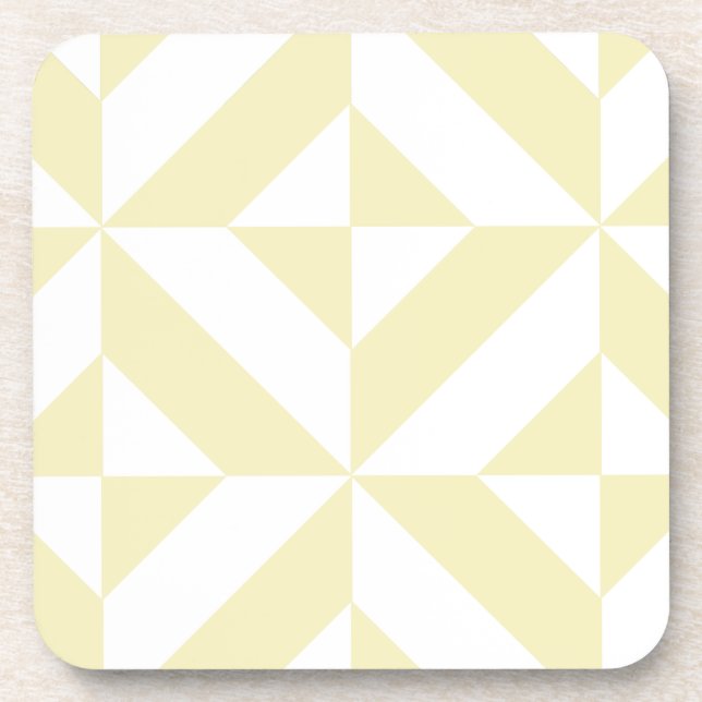 Pale Gold Geometric Deco Cube Pattern Drink Coaster (Front)