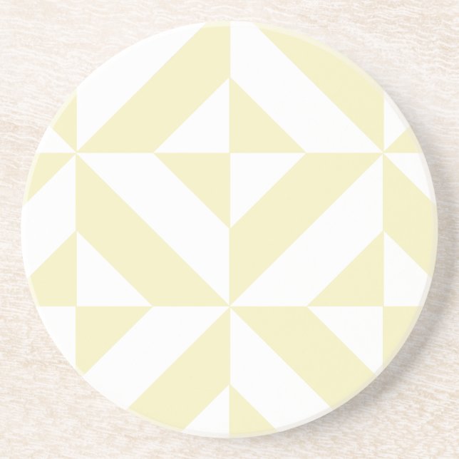 Pale Gold Geometric Deco Cube Pattern Drink Coaster (Front)