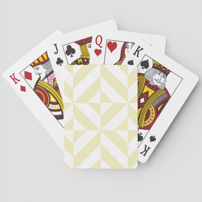 Pale Gold Geometric Deco Cube Pattern Poker Cards (Back)
