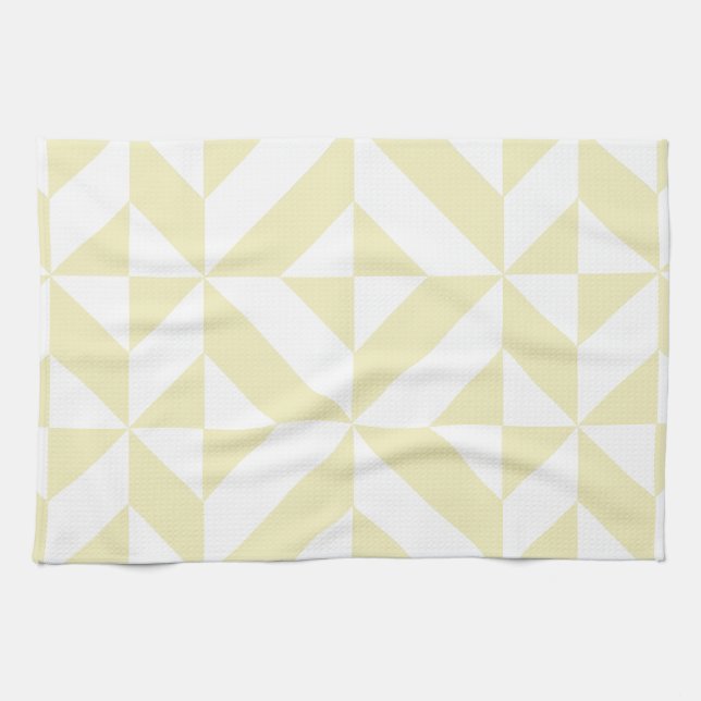 Pale Gold Geometric Deco Cube Pattern Towel (Horizontal)
