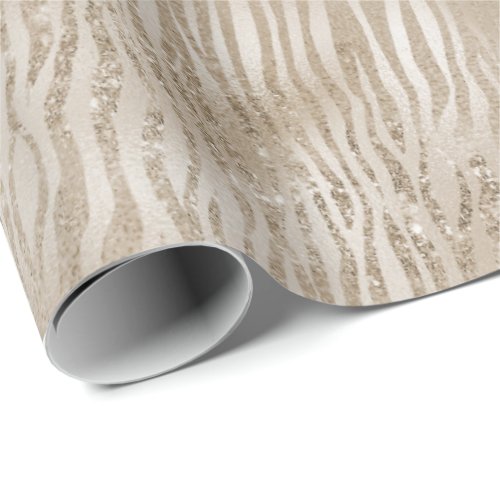 Pale Gold Glam Glitzy Zebra Print Stripes Wrapping Paper