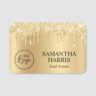 Pale Gold Glitter Drips Shimmer Name Tag