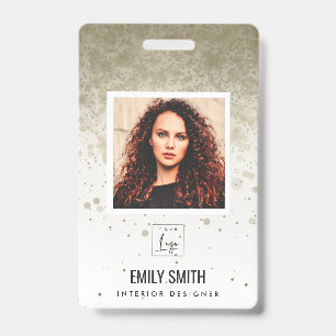 PALE GOLD GLITTER EMPLOYEE PHOTO BAR CODE NAME BADGE