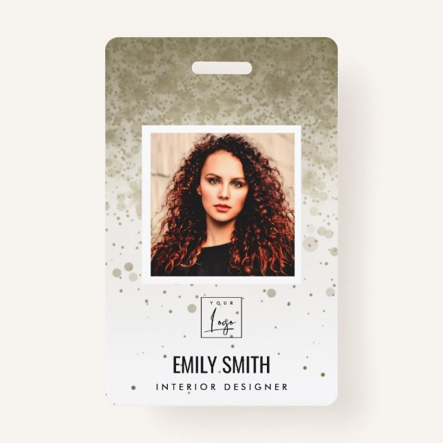 PALE GOLD GLITTER EMPLOYEE PHOTO BAR CODE NAME BADGE (Front)