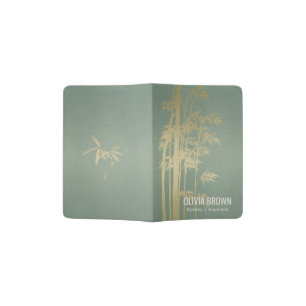 PALE GOLD GREY AQUA LEATHER BAMBOO MONOGRAM PASSPORT HOLDER