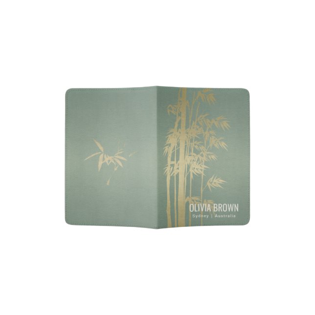 PALE GOLD GREY AQUA LEATHER BAMBOO MONOGRAM PASSPORT HOLDER (Opened)
